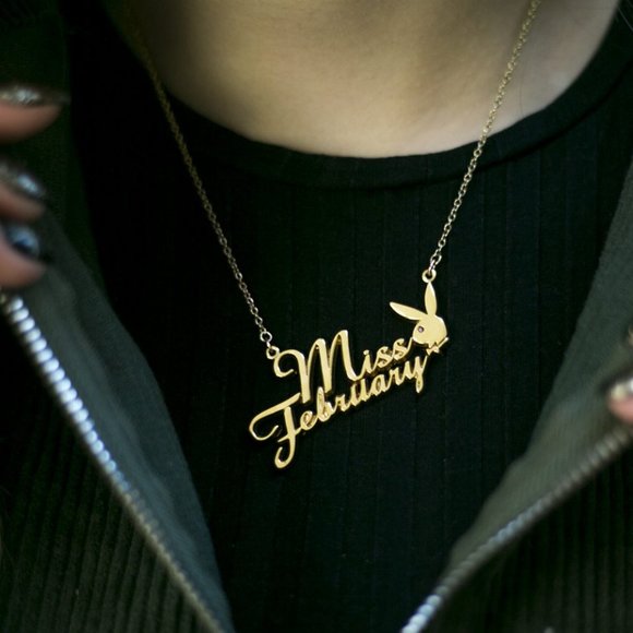 Playboy Necklace Miss February Bunny Pendant Gold Plated Birthstone NWT RARE y2k - Picture 5 of 15